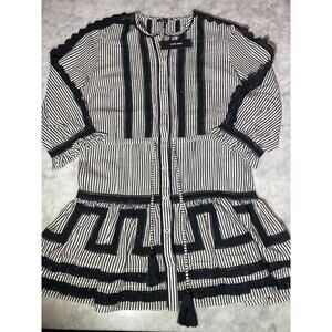 LOVE SAM-Womens Crochet Trim Striped Mini Dress-Black & Ivory-Size M-New W/Tag’s